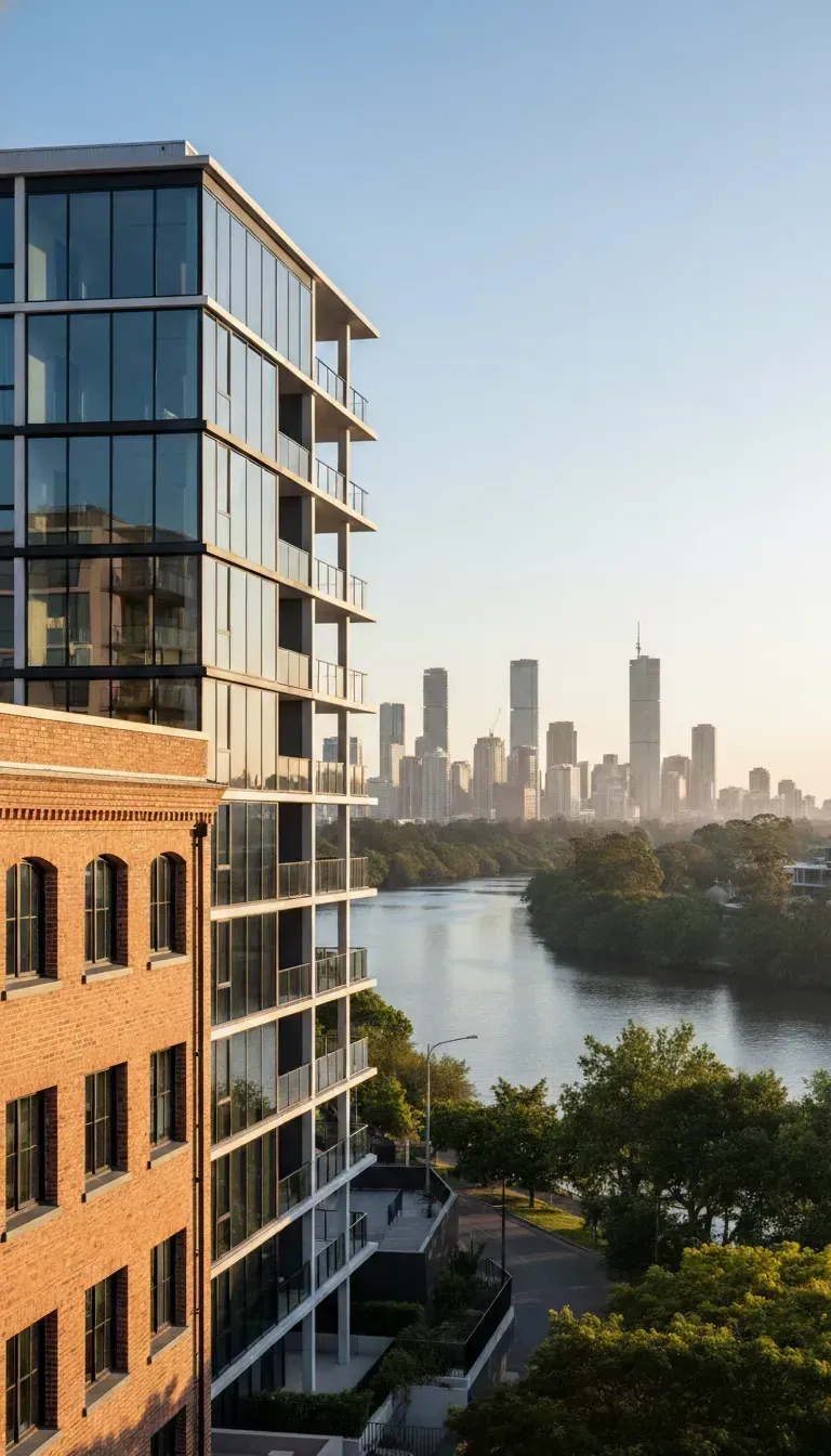 Heritage and modern properties in west end featuring glass windows and facade