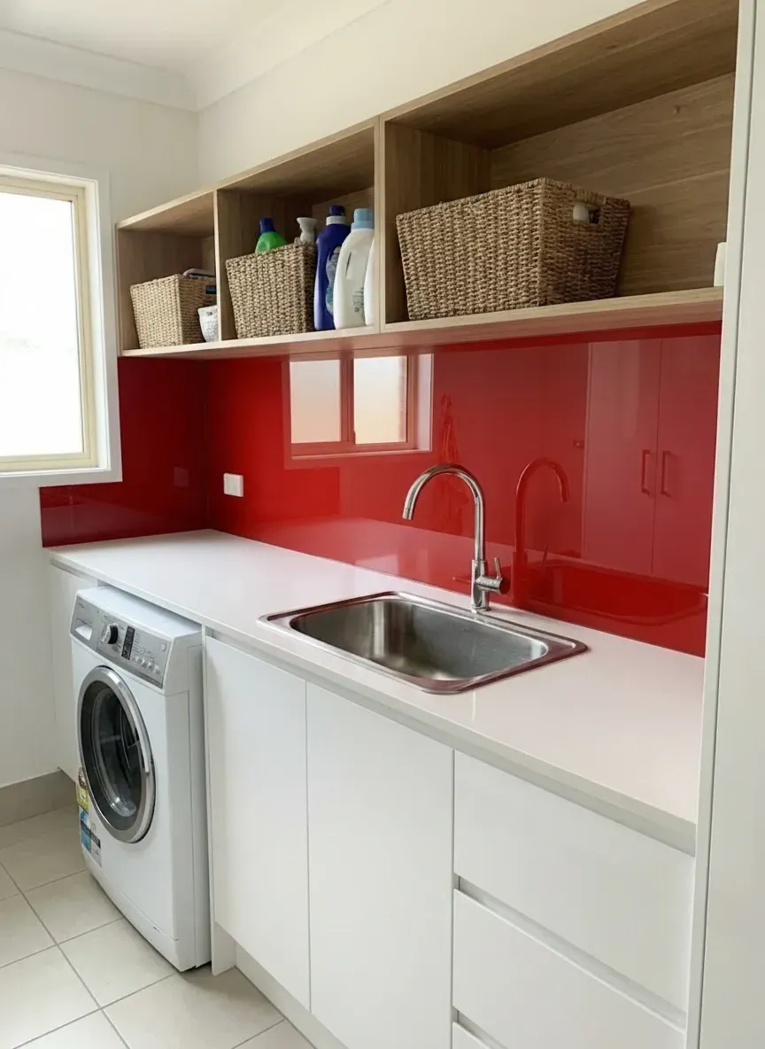 laundry glass splashback behind sink in west end home utility room